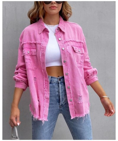 Women´s Denim Jacket, Long Sleeve Button Down Jean Casual Jacket with Pockets Pink-1 $18.54 Jackets