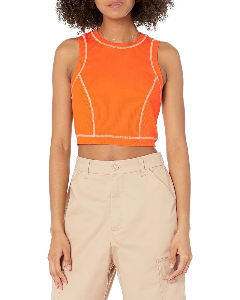 Women's Brielle Contrast Stitched Cropped Tank Fire Orange $10.32 Tanks