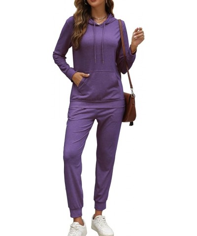 Womens Two Piece Tracksuit Outfits Hoodies Jogger Sweatsuit Lounge Sets with Pockets A_purple $20.16 Sleep & Lounge