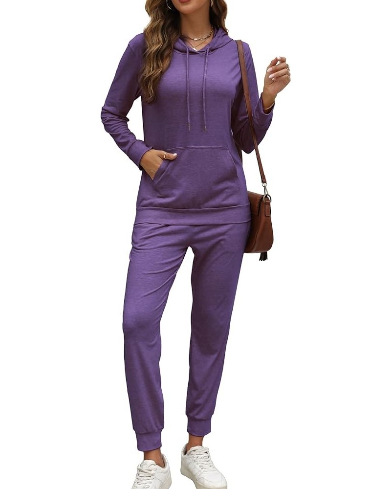 Womens Two Piece Tracksuit Outfits Hoodies Jogger Sweatsuit Lounge Sets with Pockets A_purple $20.16 Sleep & Lounge