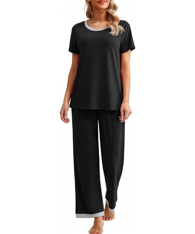 2024 Womens Pajama Set Short Sleeve Sleepwear Ladies Soft Pjs Lounge Set with Pockets Black $11.25 Sleep & Lounge