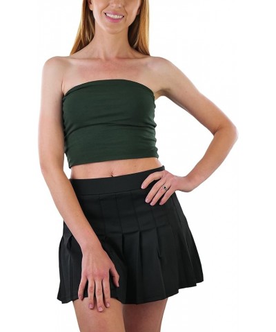 Women's Cotton-Spandex Blend Stretchy Tube Top Cropped Tube Top - Dark Green $9.87 Tanks