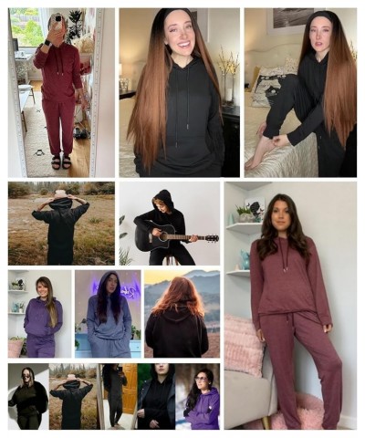 Womens Two Piece Tracksuit Outfits Hoodies Jogger Sweatsuit Lounge Sets with Pockets A_purple $20.16 Sleep & Lounge