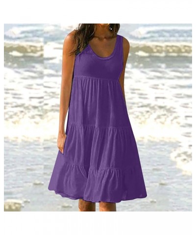 Womens Sundresses for Beach Vacation Sleeveless Crewneck Cute A-Line Swing Ruffle Sundress Mini Summer Casual Dress A2purple ...