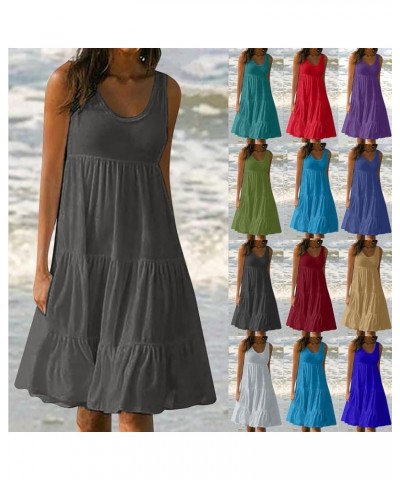 Womens Sundresses for Beach Vacation Sleeveless Crewneck Cute A-Line Swing Ruffle Sundress Mini Summer Casual Dress A2purple ...