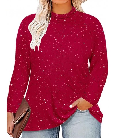 Womens Plus Size Tops Mock Neck Long Sleeve Shirts Turtleneck Tunics for Fall Winter XL-5XL 2-glitter Wine Red $10.99 Tops