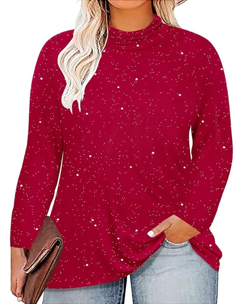 Womens Plus Size Tops Mock Neck Long Sleeve Shirts Turtleneck Tunics for Fall Winter XL-5XL 2-glitter Wine Red $10.99 Tops