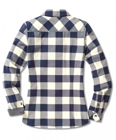 Women's Plaid Flannel Shirt Long Sleeve, All-Cotton Soft Brushed Casual Button Down Shirts Flannel Plaid Shirts Classic Navy ...