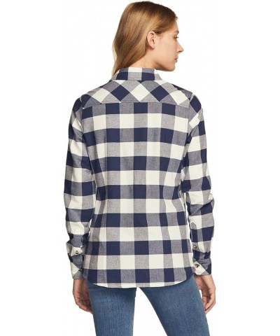 Women's Plaid Flannel Shirt Long Sleeve, All-Cotton Soft Brushed Casual Button Down Shirts Flannel Plaid Shirts Classic Navy ...