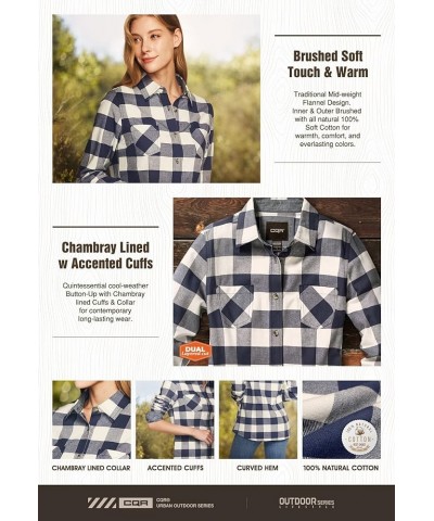 Women's Plaid Flannel Shirt Long Sleeve, All-Cotton Soft Brushed Casual Button Down Shirts Flannel Plaid Shirts Classic Navy ...