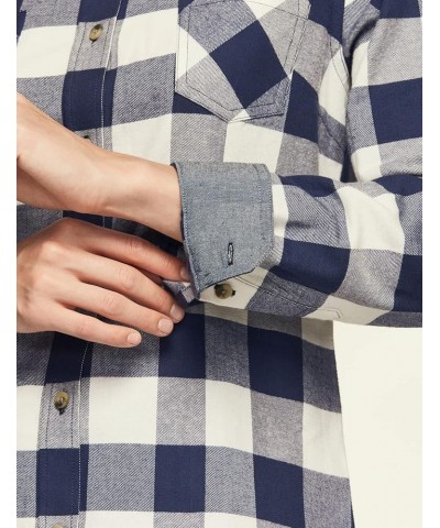 Women's Plaid Flannel Shirt Long Sleeve, All-Cotton Soft Brushed Casual Button Down Shirts Flannel Plaid Shirts Classic Navy ...