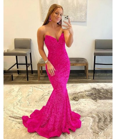 Sequin Prom Dresses 2024 Long Sparkly Mermaid Strapless V Neck Formal Evening Party Gowns Ruched Homecoming Dress Black $33.7...