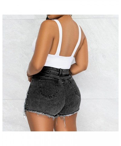 Women Denim Short Rhinestone Pearl Beaded Fringe Tassel Jean Short Black Stonewash $26.78 Shorts