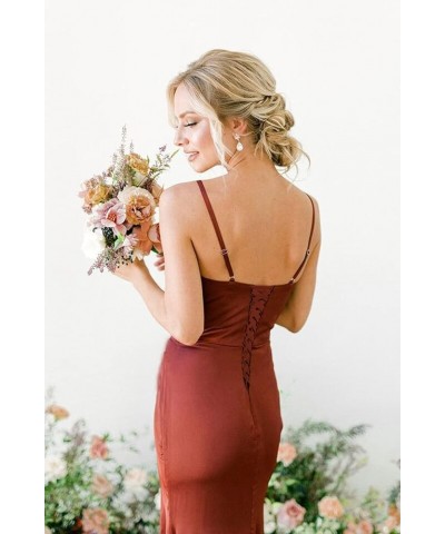 Spaghetti Straps Satin Bridesmaid Dresses Mermaid Long Prom Ball Gowns with Slit Gold $28.75 Dresses