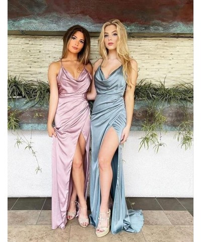 Spaghetti Straps Satin Bridesmaid Dresses Mermaid Long Prom Ball Gowns with Slit Gold $28.75 Dresses