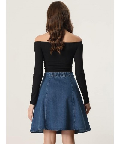 Women's High Waisted A-Line Flared Casual Denim Skirt Dark Blue $15.00 Skirts