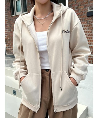 Women's Casual Letter Print Zip Up Pocket Long Sleeve Drawstring Hoodie thermal Hooded Sweatshirt Jacket Apricot $21.83 Hoodi...