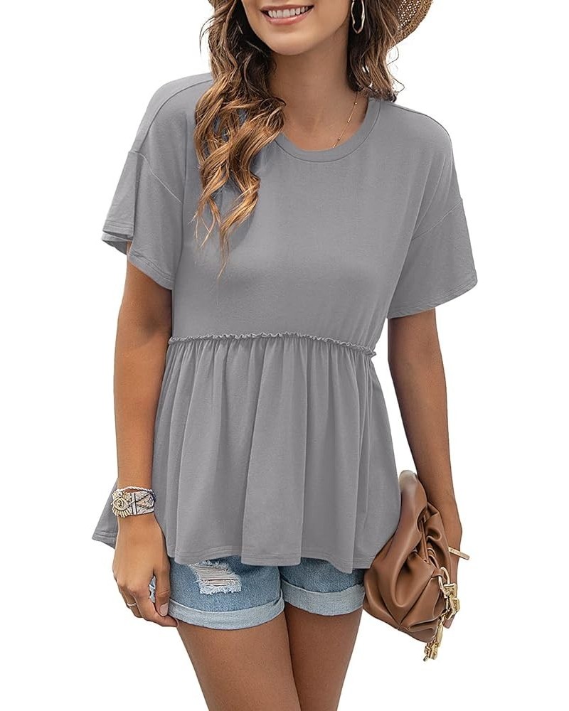 Women's Loose Ruffle Hem Short Sleeve High Low Peplum Blouse Top A- 14 Grey $12.47 Blouses