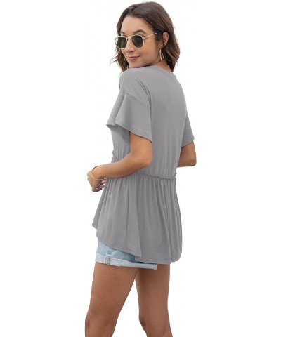 Women's Loose Ruffle Hem Short Sleeve High Low Peplum Blouse Top A- 14 Grey $12.47 Blouses