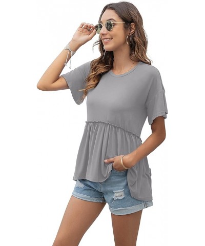 Women's Loose Ruffle Hem Short Sleeve High Low Peplum Blouse Top A- 14 Grey $12.47 Blouses