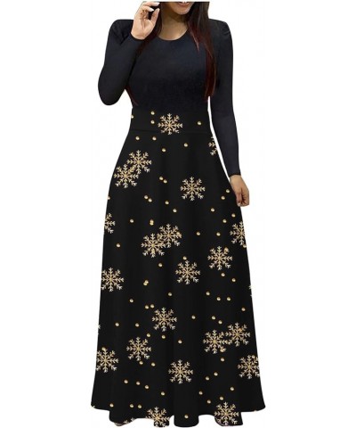 Christmas Maxi Dress for Women 2022 Casual Santa Claus Snowflake Print Party Dresses Long Sleeve Wedding Guest Dress 2 black ...