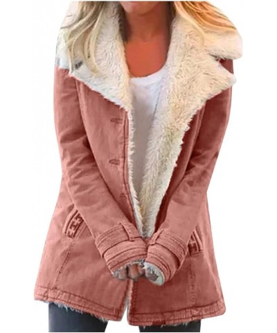 Womens 2023 Winter Coats Fuzzy Fleece Lined Sherpa Thicken Jackets Outdoor Warm Button Down Outerwear with Pockets A-pink $13...