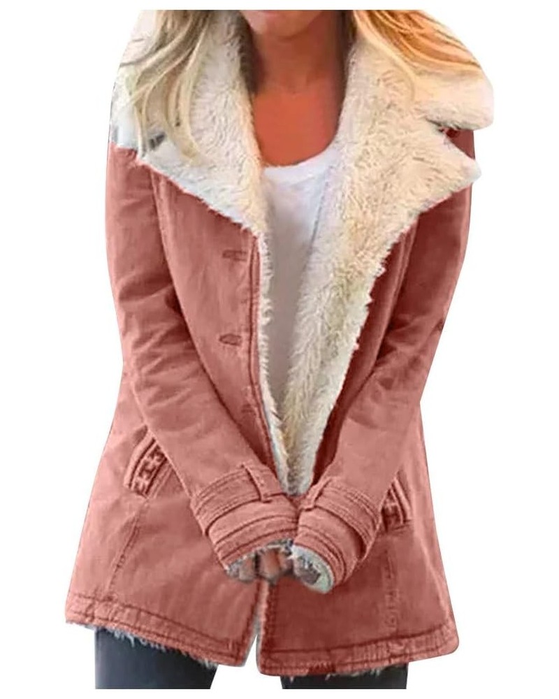 Womens 2023 Winter Coats Fuzzy Fleece Lined Sherpa Thicken Jackets Outdoor Warm Button Down Outerwear with Pockets A-pink $13...