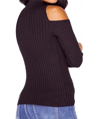 Womens Fall Casual Cold Shoulder Sweater Casual Mock Neck Kitted Pullover Jumper Tops Black $11.00 Sweaters