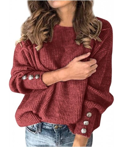 Women Casual Fall Sweaters 2023 Trendy Long Sleeve Crew Neck Pullover Solid Soft Knitted Sweaters Loose Fit Jumper A3-wine $9...