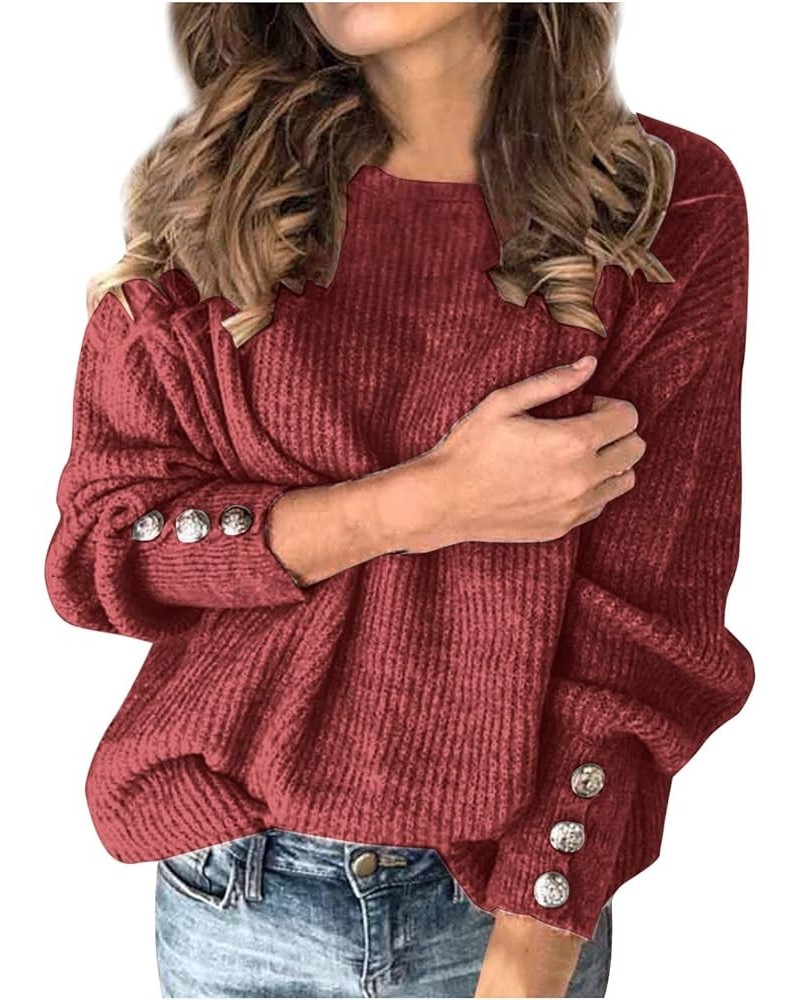 Women Casual Fall Sweaters 2023 Trendy Long Sleeve Crew Neck Pullover Solid Soft Knitted Sweaters Loose Fit Jumper A3-wine $9...