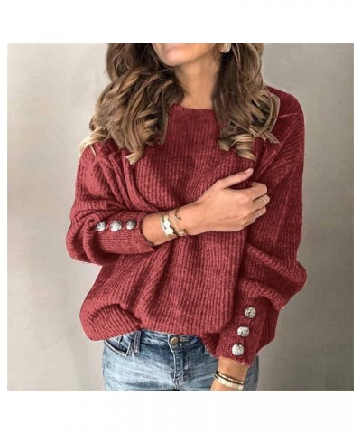 Women Casual Fall Sweaters 2023 Trendy Long Sleeve Crew Neck Pullover Solid Soft Knitted Sweaters Loose Fit Jumper A3-wine $9...