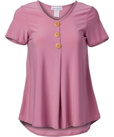 Women's Petite Elbow Sleeve Button Front Flowy Tank Top with Pleated Detail Mauve $12.42 Tanks