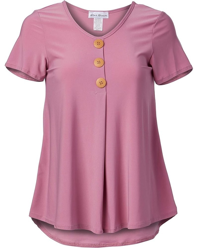 Women's Petite Elbow Sleeve Button Front Flowy Tank Top with Pleated Detail Mauve $12.42 Tanks