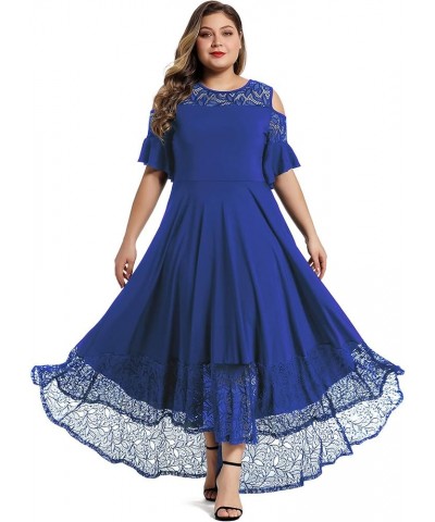 Womens Plus Size Lace Cold Shoulder Casual Long Plain Evening Party Maxi Dress L-5X Blue $19.68 Dresses