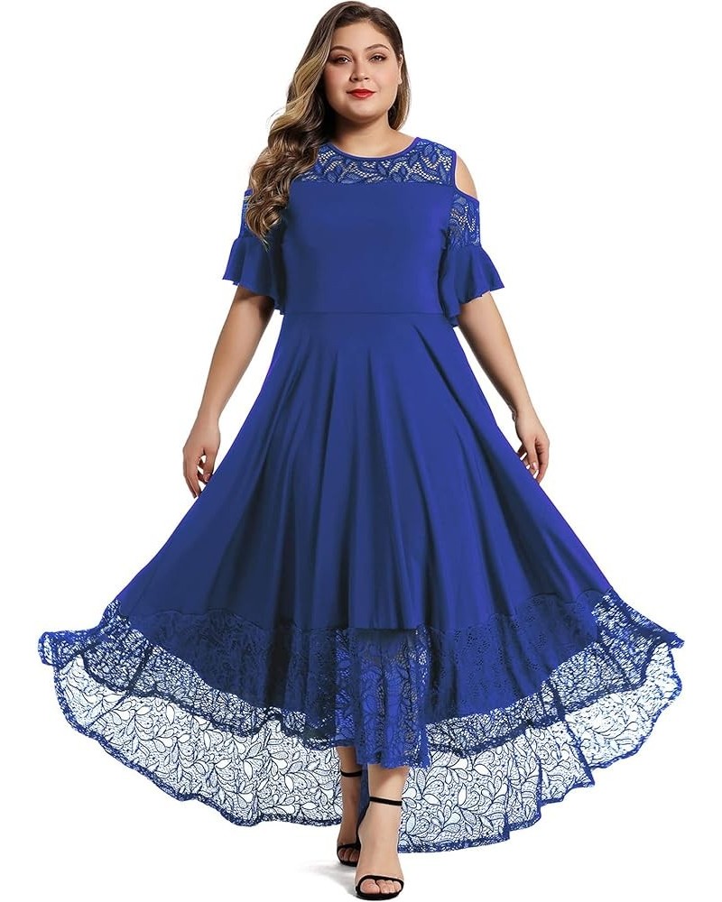 Womens Plus Size Lace Cold Shoulder Casual Long Plain Evening Party Maxi Dress L-5X Blue $19.68 Dresses