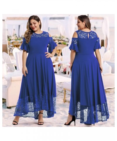 Womens Plus Size Lace Cold Shoulder Casual Long Plain Evening Party Maxi Dress L-5X Blue $19.68 Dresses