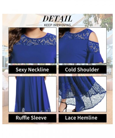 Womens Plus Size Lace Cold Shoulder Casual Long Plain Evening Party Maxi Dress L-5X Blue $19.68 Dresses