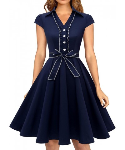 Women's 1950s Retro Rockabilly Dress Cap Sleeve Vintage Swing Dress A-navy $21.72 Dresses