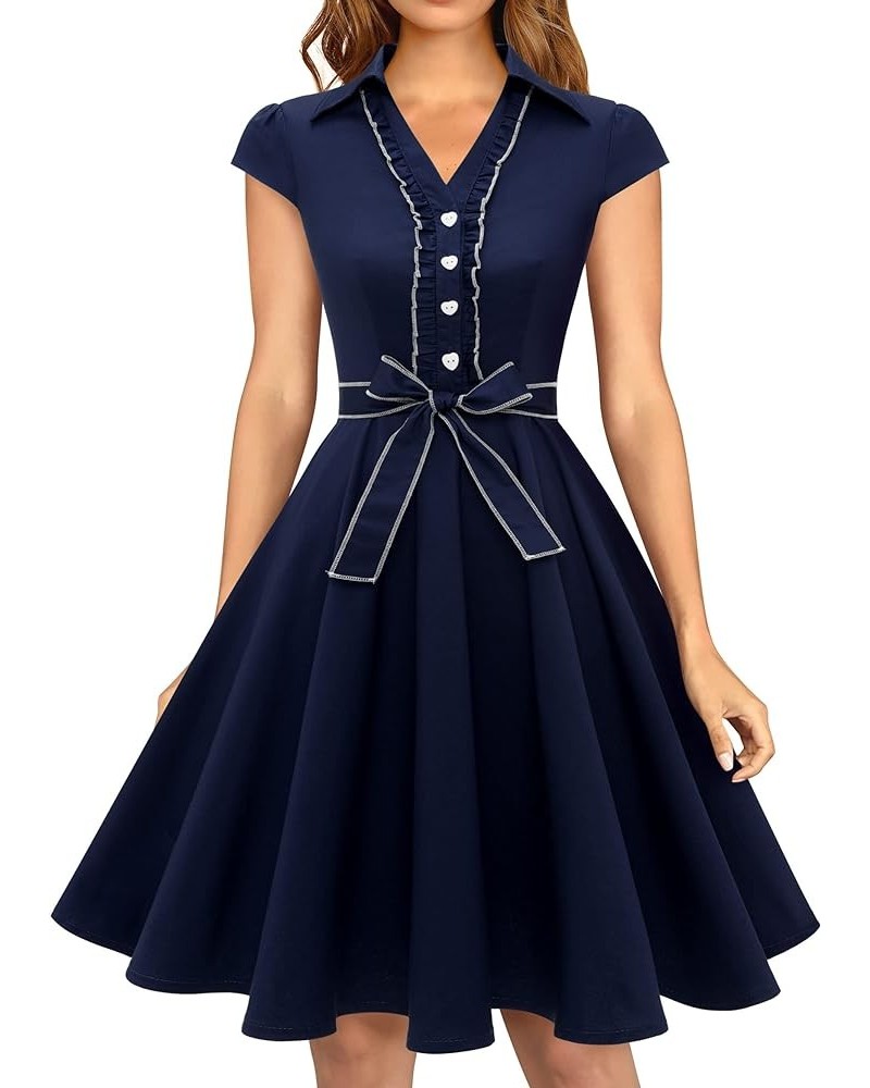 Women's 1950s Retro Rockabilly Dress Cap Sleeve Vintage Swing Dress A-navy $21.72 Dresses