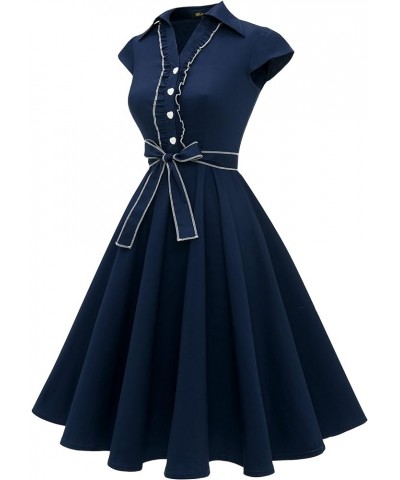 Women's 1950s Retro Rockabilly Dress Cap Sleeve Vintage Swing Dress A-navy $21.72 Dresses