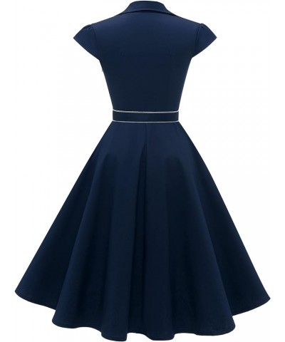 Women's 1950s Retro Rockabilly Dress Cap Sleeve Vintage Swing Dress A-navy $21.72 Dresses