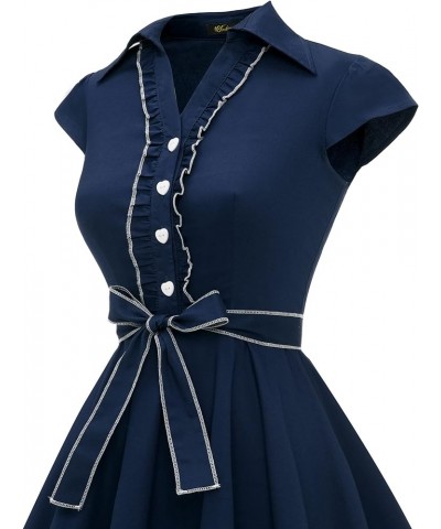 Women's 1950s Retro Rockabilly Dress Cap Sleeve Vintage Swing Dress A-navy $21.72 Dresses