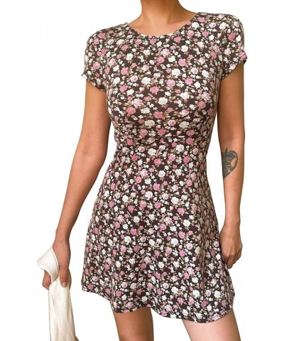 Women's Summer Crew Neck A Line Short Sleeve Floral Slim Mini Beach Cocktail Party Dress Black / Pink Floral $16.17 Dresses