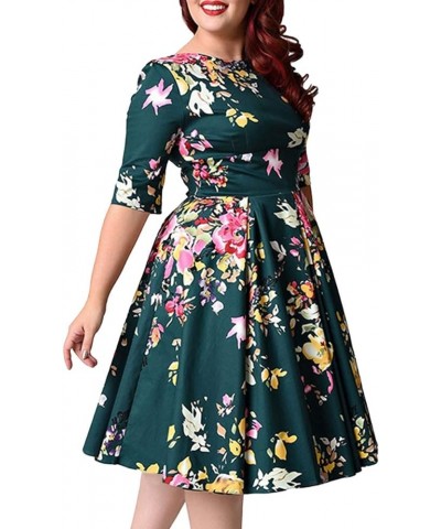 Women's Plus Size Vintage Floral 3/4 Sleeve Casual Swing Dress 2-green(floral) $26.54 Dresses