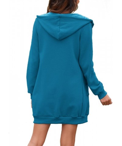 Women's Casual Pockets Zip Up Hoodies Fleece Tunic Sweatshirt Long Hoodie Jacket Coat Peacock Blue $17.60 Hoodies & Sweatshirts