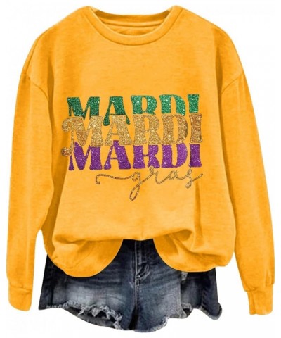 Oversized Crewneck Mardi Gras Sweatshirt For Women Long Sleeve Puls Size Pullover Tops Letters Printed Outfits Yellow $6.83 O...