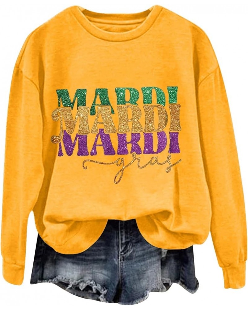 Oversized Crewneck Mardi Gras Sweatshirt For Women Long Sleeve Puls Size Pullover Tops Letters Printed Outfits Yellow $6.83 O...