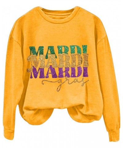 Oversized Crewneck Mardi Gras Sweatshirt For Women Long Sleeve Puls Size Pullover Tops Letters Printed Outfits Yellow $6.83 O...