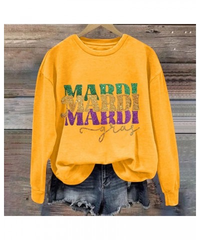 Oversized Crewneck Mardi Gras Sweatshirt For Women Long Sleeve Puls Size Pullover Tops Letters Printed Outfits Yellow $6.83 O...