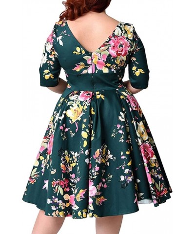 Women's Plus Size Vintage Floral 3/4 Sleeve Casual Swing Dress 2-green(floral) $26.54 Dresses